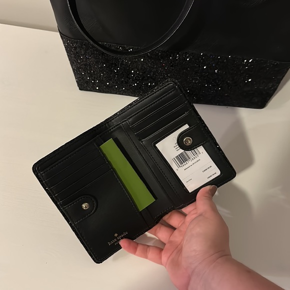 NEW Bag and Wallet -Kate Spade Black Penny Glitter Bag and Tellie Glitter Wallet - Picture 5 of 8